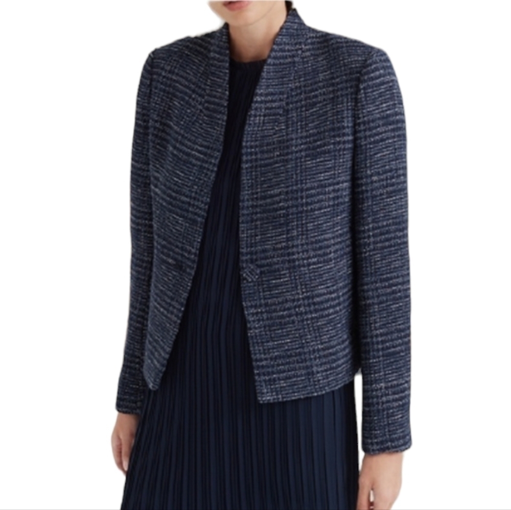 Club Monaco Navy Multi Textured Short 1 Button Blazer Jacket Size 10